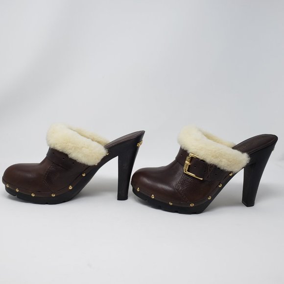 Michael Kors Brown Shearling Clogs - Picture 3 of 12